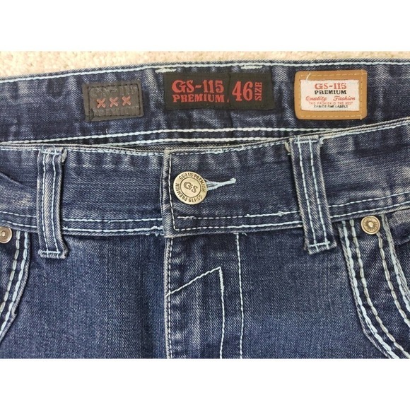 GS115 Brand Men's Blue Jeans Original Brand Size 46×32 Embroydered, Distressed. - Picture 12 of 13